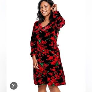 Velvet black floral midi dress